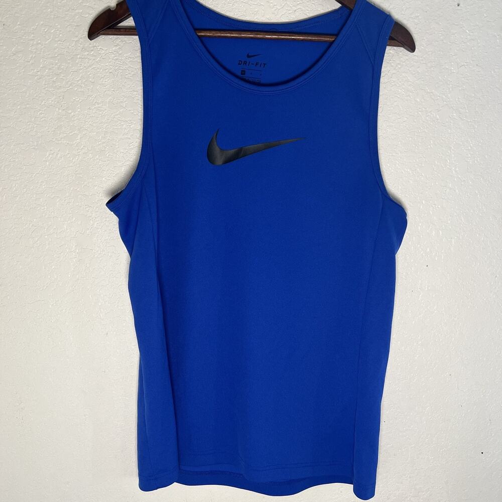 Nike Dri Fit Training Tank Top Womens Blue Swoosh Logo Medium Workout Running